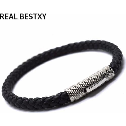 REAL BESTXY Charm super fiber Leather Braided Rope Bracelets with Stainless Steel Clasp 2019 Fashion Women Men Jewelry