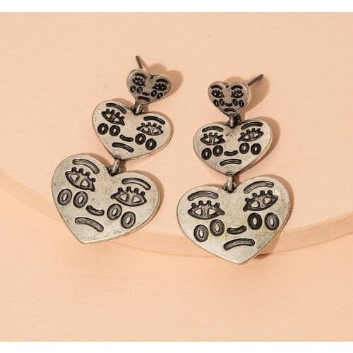 New Ins Vintage Crying Face Heart Earrings Personality Tearing Expression Sad Dangle Earrings For Women Girls Fashion Jewelry