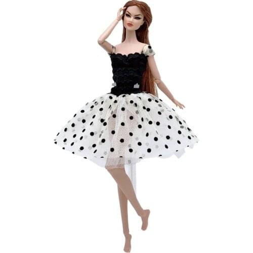 1/6 BJD Clothes Classic White Black Polka Dress For Barbie Doll Clothes Outfits Princess Party Gown 11.5" Dolls Accessories Toys