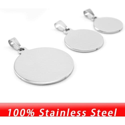 100% Stainless Steel Blank Round Tags Charms Pendants For Women Men Metal Tags Jewelry Making Mirror Polished Wholesale 10pcs