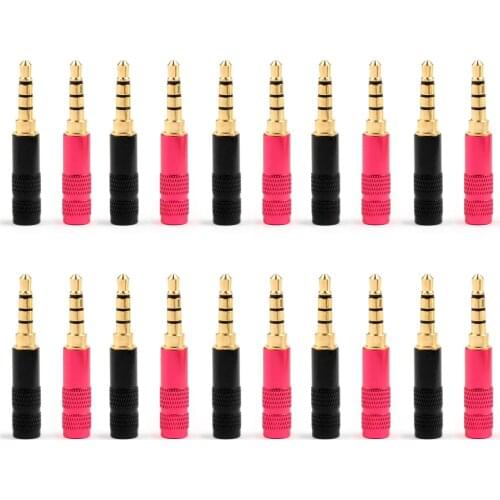Artudatecrh 20PCS Mini Gold 3.5mm Stereo 4 Pole Headphone Jack Audio Solders For Video Black+Red