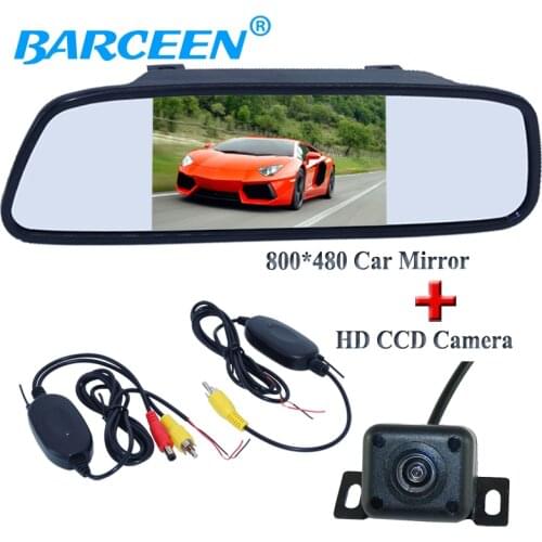 Bring high resolution 5" car mirror monitor +4 ir lights car reversing camera and wireless car receiver and transmitting