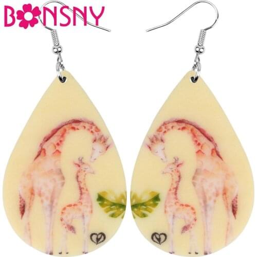 Bonsny Acrylic Giraffe Earrings Animal Drop Dangle Jewelry For Women Girls Teens Kids Party Charms Decoration Gift Accessories