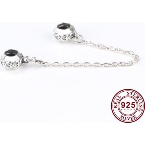 Original 925 Sterling Silver Silvery Heart Chain Safety Chain Fit Pandora Women Bracelet & Necklace Diy Jewelry