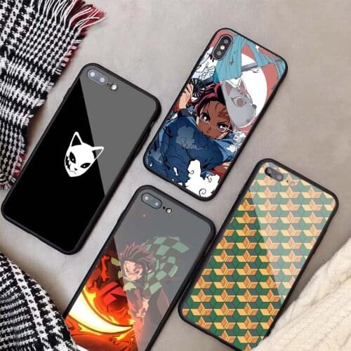 Anime Demon Slayer Kimetsu No Yaiba DIY Tempered Glass Case For iPhone 11 12 Pro XR X XS MAX 8 7 6 5 Plus Phone Back Cover