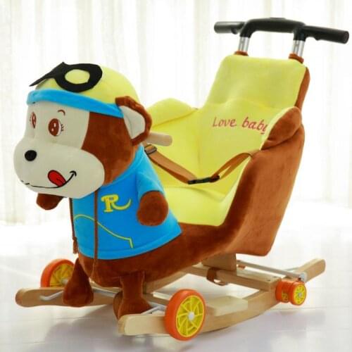 Childrens Rocking Horse Ride on Animal Toys Dual-purpose Baby Rocking Chair with Music Baby Bouncer Wheelchair Stroller 5M~4Y