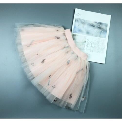 New Childrens Fluffy Short Skirt 2021 New Summer Mesh Embroidered Pleated Skirt White Toddler Girl Cute Ball Gown Kids Skirts