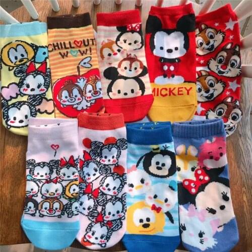 Disney Mickey Minnie Cute cartoon socks female socks spring summer thin girls boat socks lady socks tide stealth socks