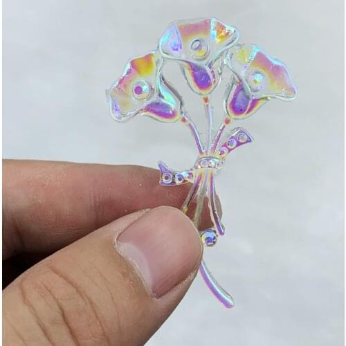 DIY 35*55mm AB Flower Resin Flatback Rhinestone Wedding Crafts 15W177