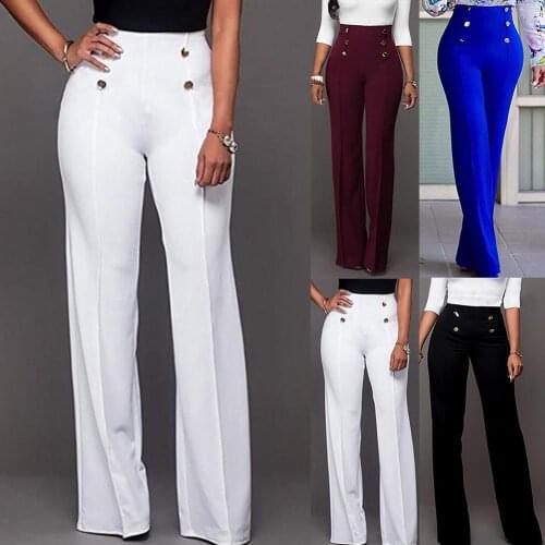 Elegant Women High Waist Long Pants OL Ladies Career Solid Color Wide Leg Pants Flared Trousers Sliming Loose Pants/Flared Pants