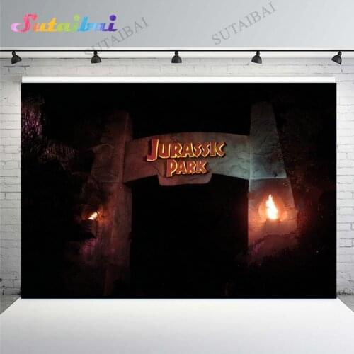 Jurassic Park Backdrop Jurassic World Gate Flame Night Adventure Birthday Party Child Baby Photocall Photozone Photo Background