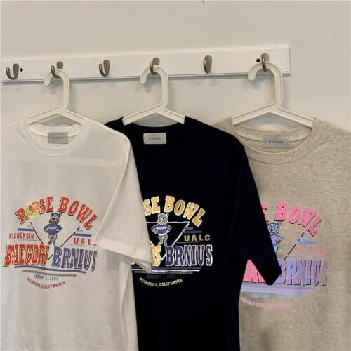 Summer letter cartoon printing loose short-sleeved T-shirt womens bottoming shirt all-match casual college wind jacket women