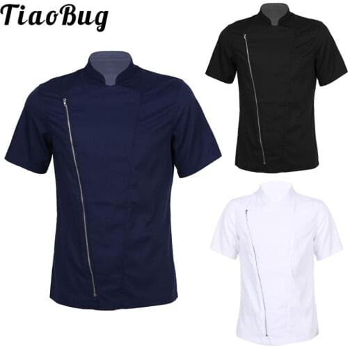 Men Kitchen Chef Uniform Clothes Mandarin Collar Short Sleeve Top Coat Jacket Hotel Restaurant Kitchen Cooking Costume Outfit