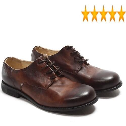 Real Italy Cow Vintage Men Work Safety Lace Up Round Toe Office Formal Dress Shoes Genuine Leather Mocassin Homme