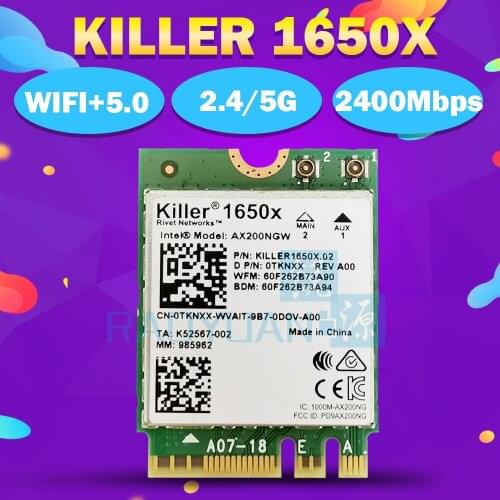 Killer 1650x AC Dual Band 2.4Gbps Wireless AX200NGW Wifi Card AX200NGW 802.11AX/AC/A/B/G/N Bluetooth 5.0 Laptop for Windows 10
