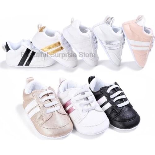 First Walkers for Baby Four Season Shoes Newborn Baby Girl Boy Causal Anti-slip Shoes Stripe Soft Sole Sneakers Prewalker 0-18M