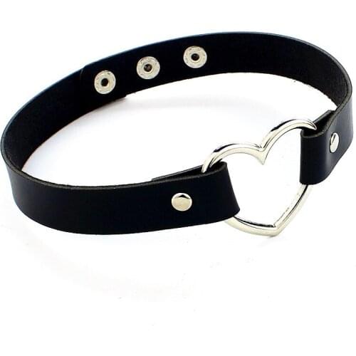 Charm female chokerTrendy Stainless Steel Heart Chokers Necklaces Colorful Leather Buckle Belt Jewelry for Women Men maxi colar