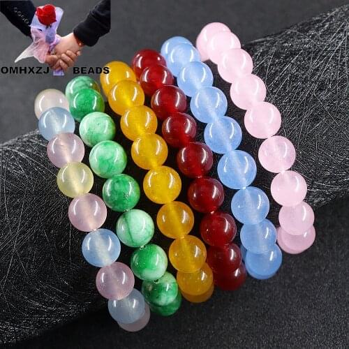 OMH Z68 4 6 8 10 12mm Bracelets For Men And Women Polished Elastic Jewelry Natural Healing Energy Chalcedony Natural Jade Beads