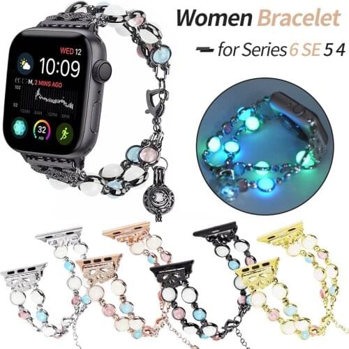 Women Pendant Bracelet for Apple Watch SE Band Series 6 5 4 3 Elastic Stretch Beaded Jewelry Strap for iWatch 40mm 44mm 38/42mm