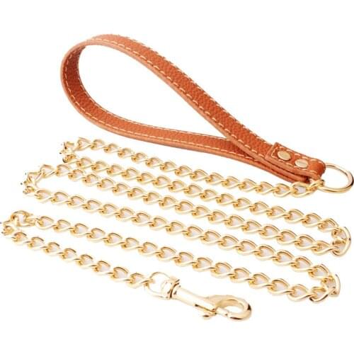 Tiasri Gold Color Stainless Steel Dog Chain Pet Leash Coriaceous Handle Pet Supplies Retail Wholesale Bulldog Accessory 61inch