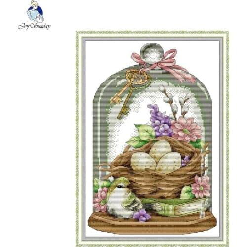 Birds DIY Cartoon Animal Pattern Cross Stitch Kit Aida 11CT 14CT Canvas Printed Needlework Embroidery Set Childrens Room Decor