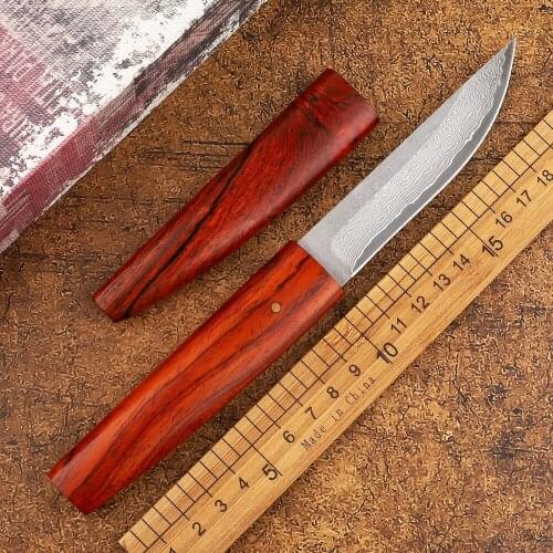 Damascus Hunting Knife VG10 Blade Dalbergia Wood Handle Tactical Outdoor Hunting Defense EDC Tool Straight Knife