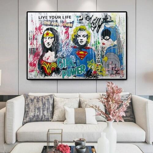 Modern Street Graffiti Art Canvas Painting Girl Power Posters and Prints Wall Art Picture for Living Room Home Cuadros Decoratio