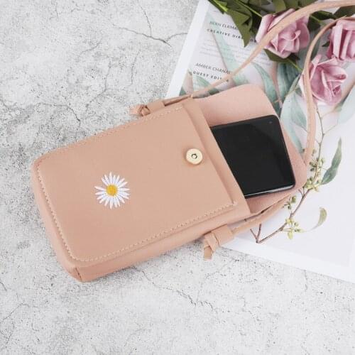 Little Daisy PU Mobile Phone Bags Cell Phone Pouch Waterproof Portable Women Bags with Card Pocket Floral Girls Shoulder Bags