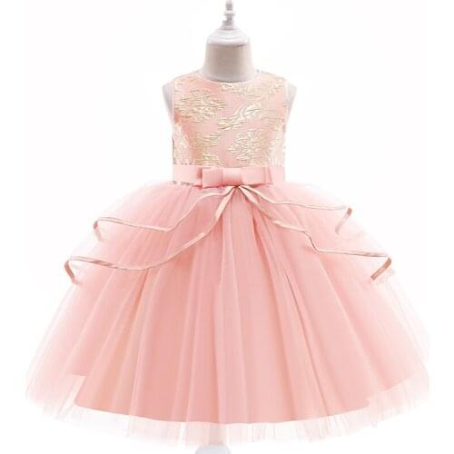 Flower Girl Wedding Princess Dress Vintage Embroidery Flower Bow Lace Tutu Dress Christmas Costume Birthday Party Elegant Dress