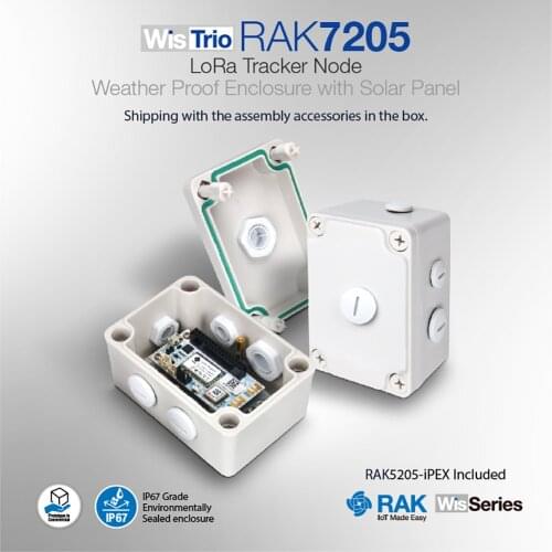 WisTrio LoRa Tracker Node with Weather Proof Enclosure Lora GPS Antenna Built in Semtech SX1276/78 RAK7205