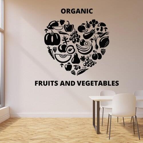 Heart Wall Decal Organic Fruits Vegetables Food Dining Healthy Eating Vinyl Window Stickers Kitchen Restaurant Decor Mural M752