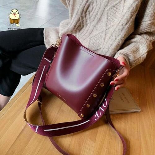 Beibaobao fashion PU Leather lady Shoulder Bag large capacity the Korean version of simple and versatile broadband bucket bag
