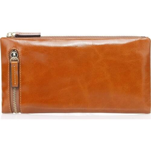 Genuine Leather Women Long Purse 2 Folder Wallet Card Holder
