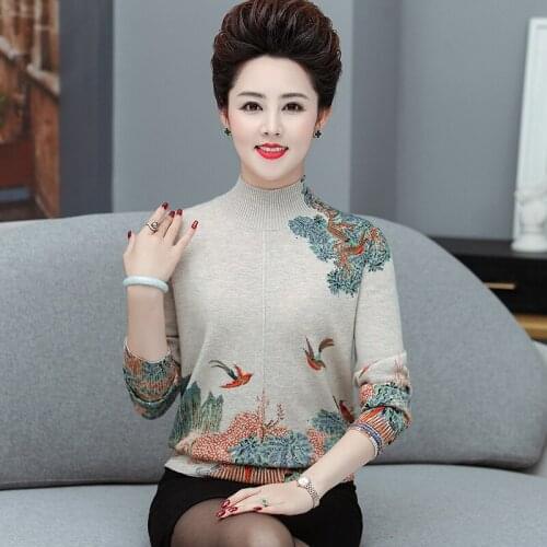Women Turtleneck Cashmere Sweater Floral Printed Jumper Ladies 100% Wool Vintage Printing Sweaters Blouse Pullover Knitwear Tops