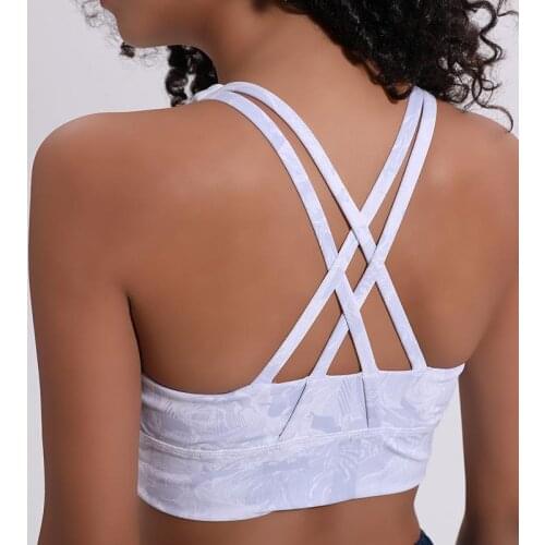 Women Sports Bra Light Impact Floral Print Backcross Yoga Push Up Running Workout Underwear Fitness Sport Top