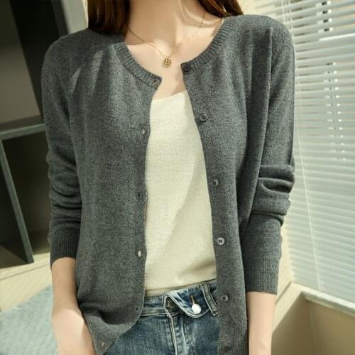 2021 Women Sweater O-neck Spring Sweater Knitted Cardigan Women Cardigan Women Cashmere Sweater 100% Merino Wool Sweaters