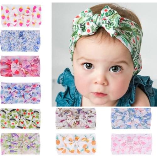 1 PC Floral Headband Children Girls Bow Knot Headbands Elastic Hairband Soft Turban Headwrap Hair Accessories