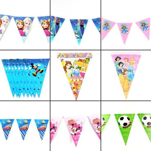10Flags/Pack 2.5M Cartoon Cars princess Theme Party Flag Banner Kids Birthday Party Supplies Pennant Paper Bunting
