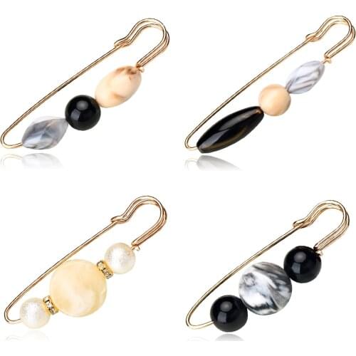 2021 Fashion Jewelry Crystal Resin Beaded Pin Brooch Charm Retro Alloy Collar Accessories Pants Waist Pins for Womens Jewelry