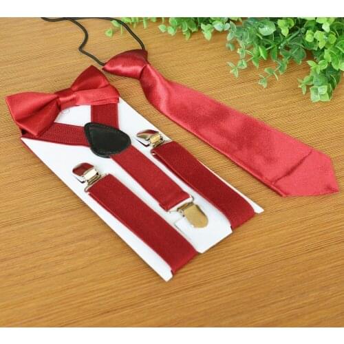 300sets/lot 3pcs/set School Boys Children Kid adjustable elastic Y back Suspender Bowtie Tie/candy Color Handmade Neck Tie Set