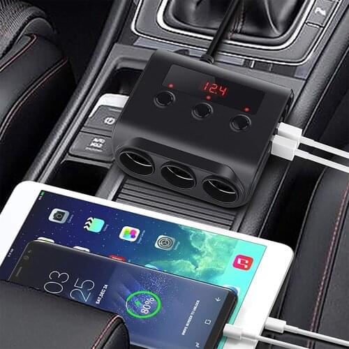 4 USB Charging Ports and 3 Cigarette Lighter 7-in-1 Cigarette Lighter Adapter 12V/24V QC 3.0 Universal Sockets Car Charger With