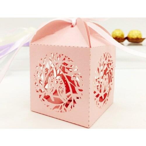 50 pc Hollow Bird Sweets Box Baby Shower Wedding Favor Candy Boxes Gift Boxes with Ribbons Event Party Supplies 7ZSH125