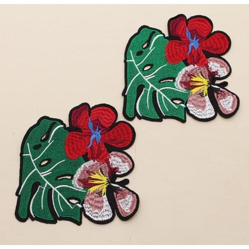 500pcs/lot Large Embroidery Patch Red Pink Flower Leaf Clothing Decoration Sewing Accessories Diy Iron Heat Transfer Applique