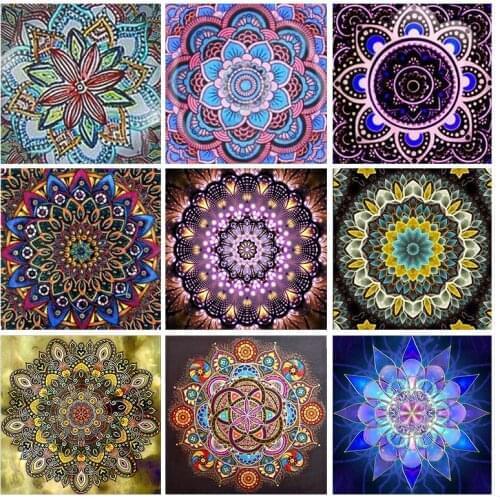 5D DIY Diamond Painting Full Circle Diamond Pattern Mandala Flower Cross Stitch Rhinestone Mosaic Home Decoration Handmade Gift