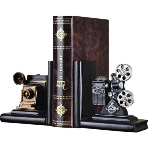 American Retro Creative Bookends Figurine Book Stand Ornament Camera Projector Model Office Study Bookshelf Bookstall Decor Gift