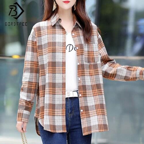 BIRDTREE TB Women's Plaid Shirts