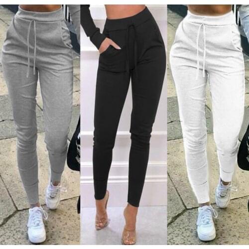 Puloru New Women High Waist Lace-up Pants Solid Color Joggers Sweatpants Fashion Ladies Slim Fit Pencil Trousers Streetwear