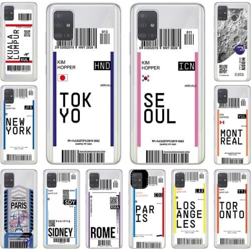 Air ticket travel Paris Rome Tokyo Moon Phone Case For Samsung A71 A41 A31 A42 A21 A72 A52 A51 A12 A50 A70 A20 A30 A40 A11 Cover