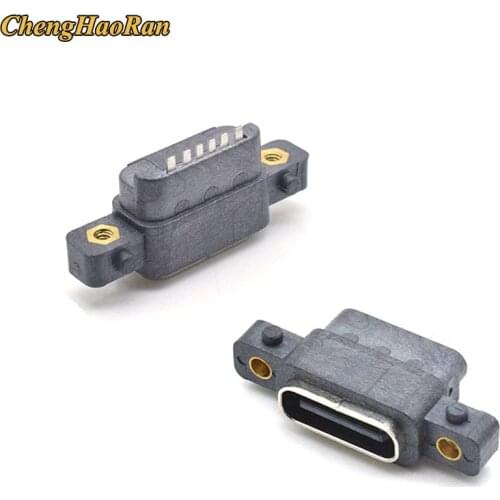 ChengHaoRan 2PCS Type-C USB 3.1 6Pin Female SMD DIP Connector With Screw Hole For DIY PCB Design High Current Fast Charging Port