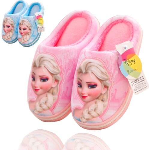 Disney Childrens Cotton Slippers Girls Frozen Cartoon Home Indoor Slippers Non-slip Cute Parent-child Shoes
